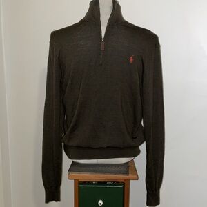 Polo Ralph Lauren 100% Merino Wool 3/4 Zip Pull Over Sweater. Green Khaki. Large